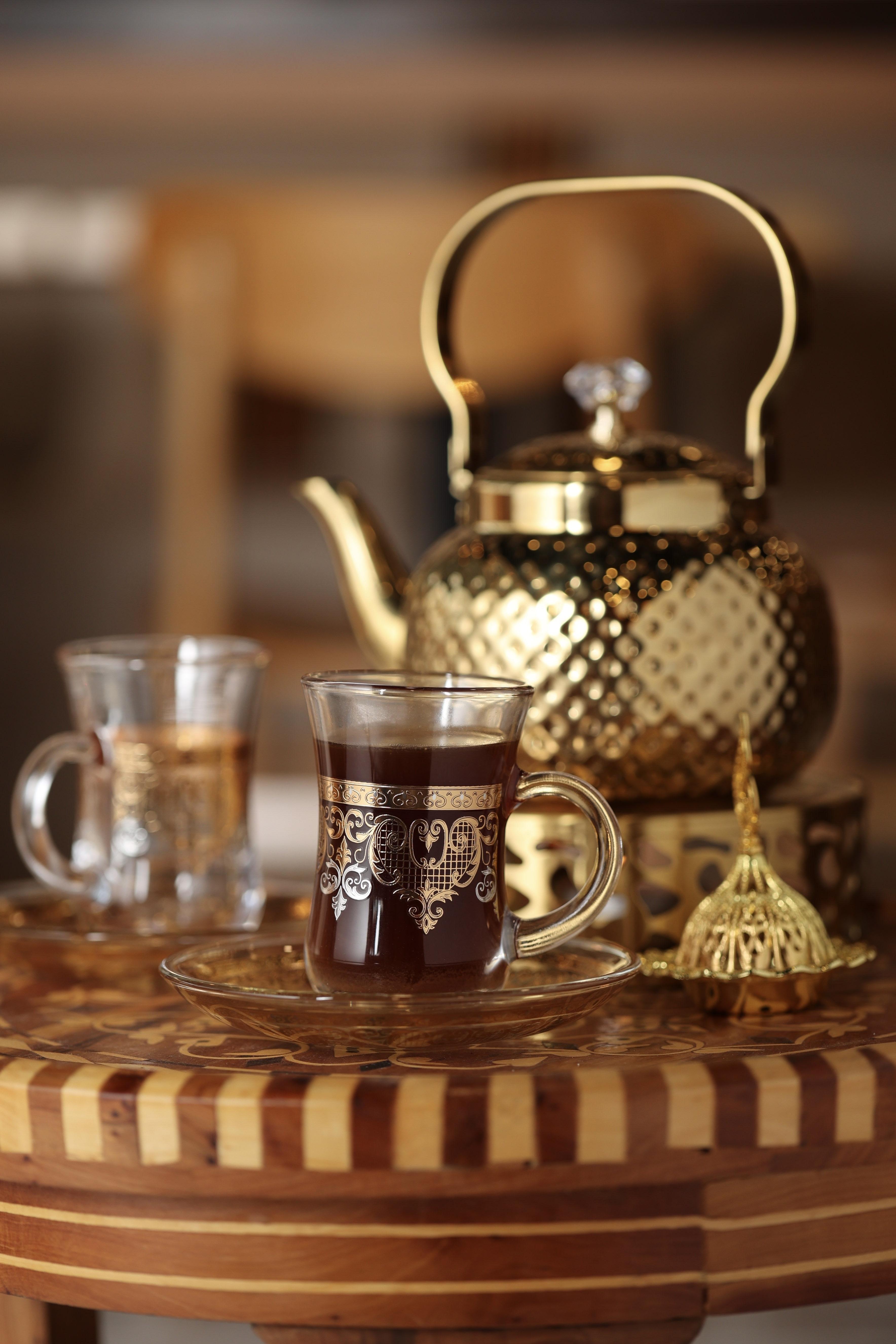 Somali tea served in ornate glasses at Shaah & Sheeko in Renton